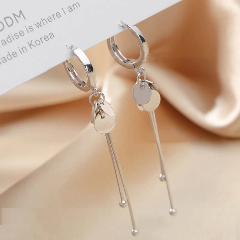 *NEW 925 Sterling Silver Coin Tassel Hoop Earrings - Picture 8 of 9
